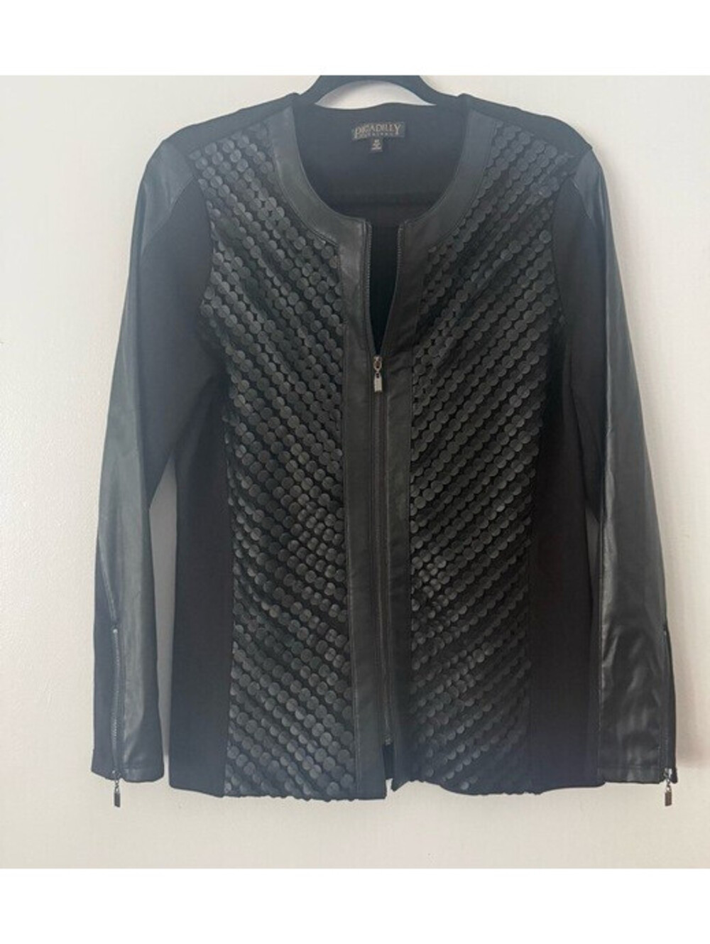 Picadilly Fashion Black CyberPunk Patterned Blazer with Faux Leather SZ M